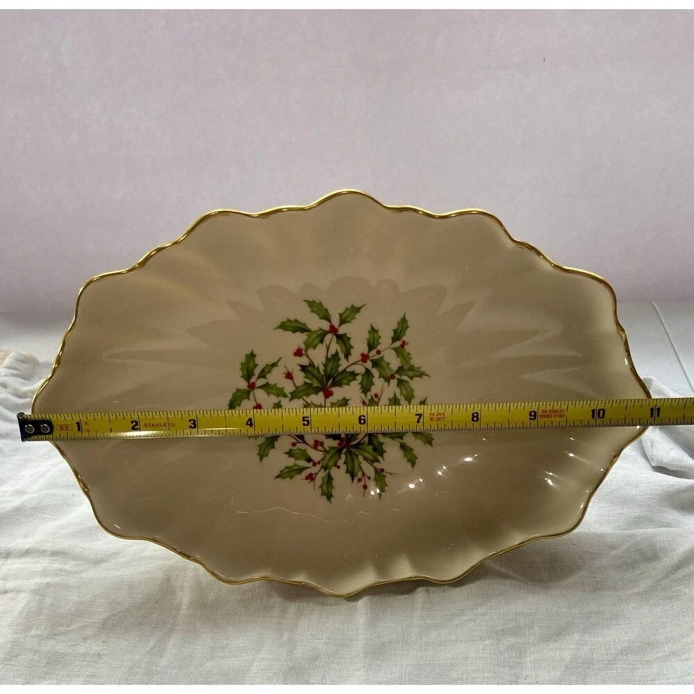 Vintage Lenox Holly And Berry Christmas Centerpiece Bowl Footed With Gold Trim